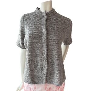 Basler Bouclé‎ Cardigan Grey Metallic Knit Minimalist  Old Money Grandma Chic 10